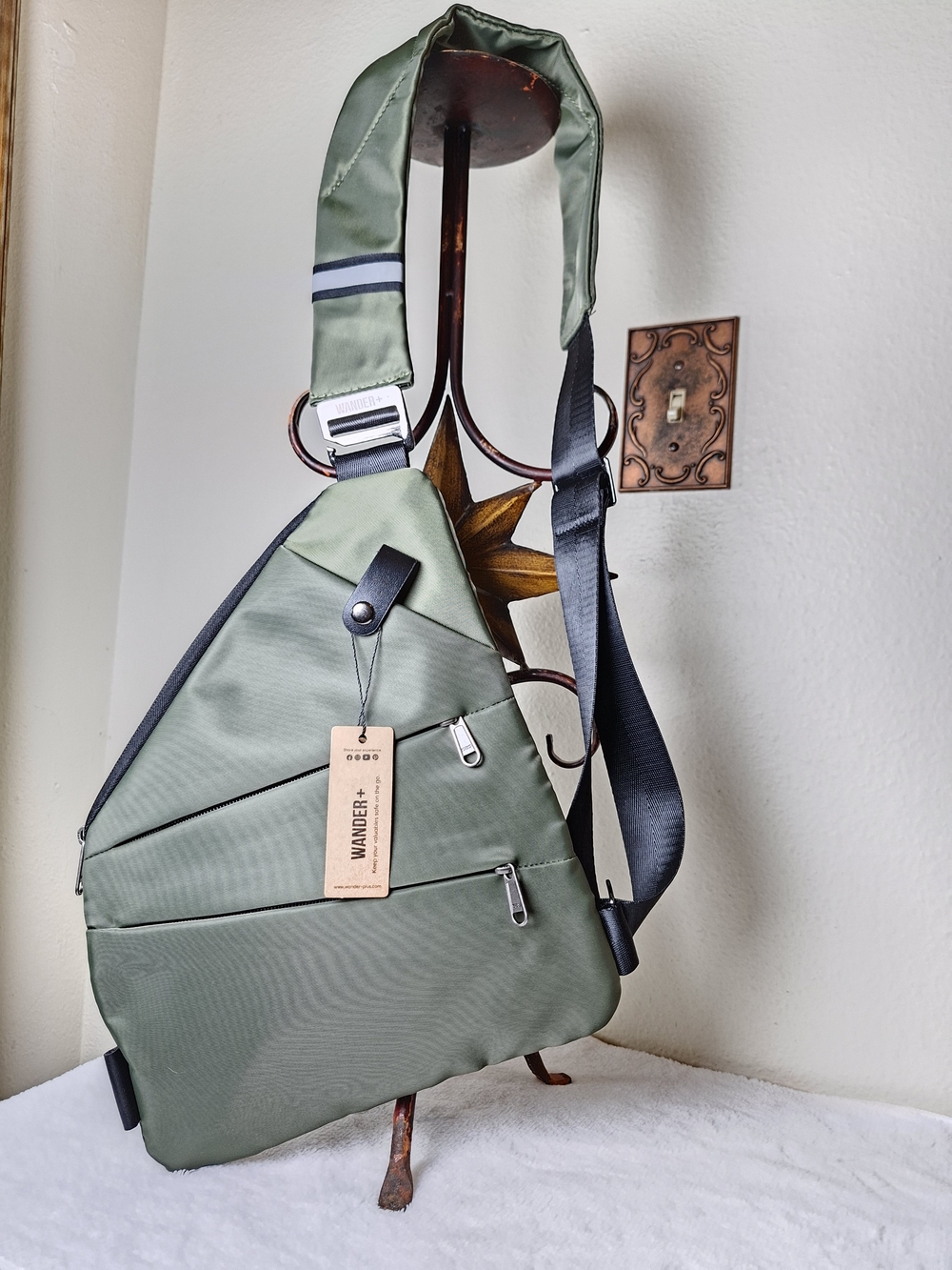 Wander Olive Green Sling Bag with Black Strap